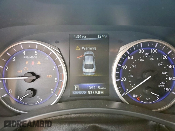 2015 Infiniti Q50 Sport with VIN JN1BV7AP5FM346998, listed as a Copart auction lot 61992655 with 105,215 mi miles and Salvage title. Bid and sale history available at DreamBid. Image 9.