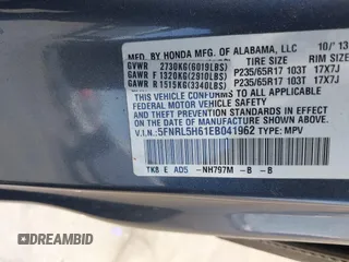 2014 Honda Odyssey EX-L z VIN 5FNRL5H61EB041962, wystawiony jako IAAI lot #42282873 z przebiegiem 134 884 mil mil oraz . Historia ofert i sprzedaży dostępna na DreamBid. Obrazek 9.