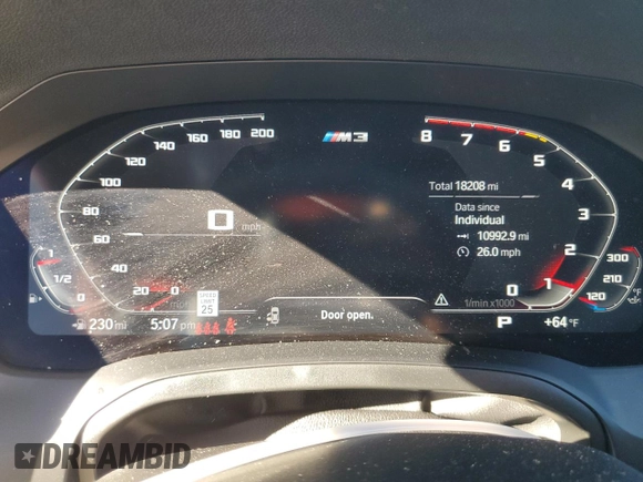 2022 BMW M3 Competition z VIN WBS33AY03NFM95967, wystawiony jako Copart lot #76178354 z przebiegiem 18 208 mil mil oraz Nie do naprawy • Non repairable. Historia ofert i sprzedaży dostępna na DreamBid. Obrazek 9.