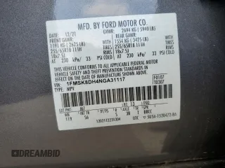 2022 Ford Explorer XLT с VIN 1FMSK8DH4NGA31117, выставлен на аукционе Copart как лот 62887015 с пробегом 24 831 миль миль и Списание • Salvage title. История ставок и продаж доступна на DreamBid. Изображение 13.