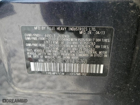 2014 Subaru Forester 2.5i Premium with VIN JF2SJAEC9EH436760, listed as a Copart auction lot 51173885 with 160,422 mi miles and Salvage Title. Bid and sale history available at carsss.com. Image 15.
