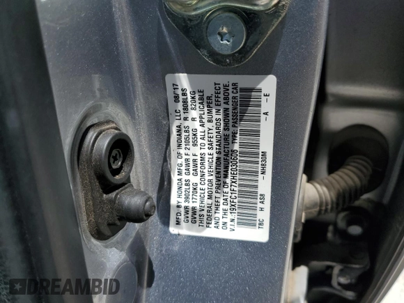 2017 Honda Civic EX-L with VIN 19XFC1F7XHE030606, listed as a Copart auction lot 56536095 with 101,465 mi miles and Salvage title. Bid and sale history available at DreamBid. Image 13.