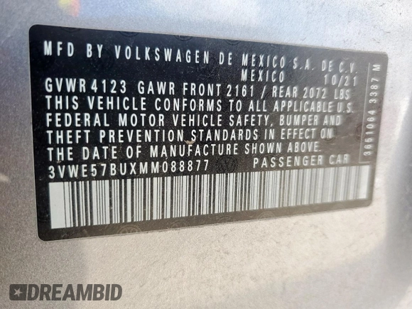 2021 Volkswagen Jetta SEL with VIN 3VWE57BUXMM088877, listed as a Copart auction lot 62319195 with 31,604 mi miles and Salvage title. Bid and sale history available at DreamBid. Image 12.