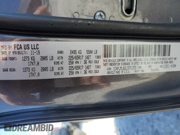2020 Jeep Cherokee Latitude Plus с VIN 1C4PJMLB2LD571373, выставлен на аукционе Copart как лот 56059925 с пробегом 165 304 миль миль и На запчасти • Non repairable. История ставок и продаж доступна на DreamBid. Изображение 13.