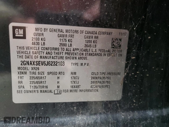 2018 Chevrolet Equinox LT with VIN 2GNAXSEV6J6232103, listed as a Copart auction lot 50719085 with 155,887 mi miles and Clean Title. Bid and sale history available at carsss.com. Image 13.