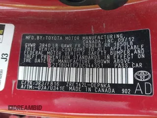 2013 Toyota Corolla L z VIN 2T1BU4EE7DC944351, wystawiony jako IAAI lot #42317905 z przebiegiem 115 632 mil mil oraz . Historia ofert i sprzedaży dostępna na DreamBid. Obrazek 9.