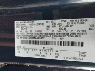 2021 Ford Bronco with VIN 1FMDE5BH8MLA83132, listed as a IAAI auction lot 41729825 with 31,192 mi miles and . Bid and sale history available at DreamBid. Image 9.