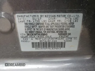 2017 Nissan Versa SV with VIN 3N1CN7AP7HL839843, listed as a Copart auction lot 58480605 with 101,910 mi miles and Salvage title. Bid and sale history available at DreamBid. Image 12.