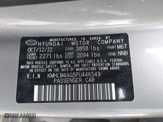 2023 Hyundai Elantra Preferred with VIN KMHLM4AG5PU446549, listed as a IAAI auction lot 41775297 with 26,025 mi miles. Bid and sale history available at carsss.com. Image 9.