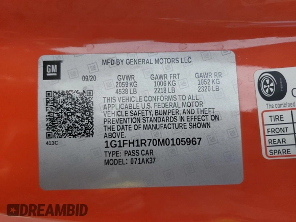 2021 Chevrolet Camaro 2SS z VIN 1G1FH1R70M0105967, wystawiony jako Copart lot #50032265 z przebiegiem 80 825 mil mil oraz Szkoda całkowita • Salvage title. Historia ofert i sprzedaży dostępna na DreamBid. Obrazek 14.