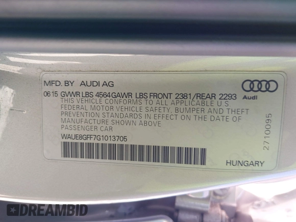 2016 Audi A3 Premium Plus z VIN WAUE8GFF7G1013705, wystawiony jako IAAI lot #41751774 z przebiegiem 34 112 mil mil oraz . Historia ofert i sprzedaży dostępna na DreamBid. Obrazek 9.