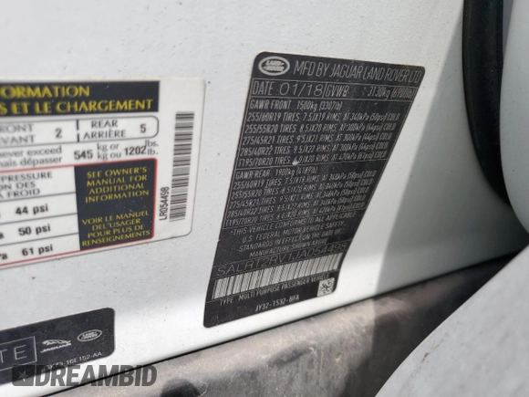 2018 Land Rover Discovery HSE Luxury z VIN SALRT2RV1JA054498, wystawiony jako Copart lot #50612765 z przebiegiem Nie podano mil oraz Szkoda całkowita • Salvage title. Historia ofert i sprzedaży dostępna na DreamBid. Obrazek 13.