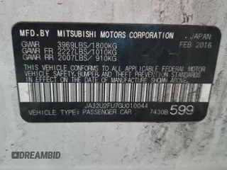 2016 Mitsubishi Lancer ES with VIN JA32U2FU7GU010044, listed as a Copart auction lot 72526614 with 96,462 mi miles and Salvage Title. Bid and sale history available at carsss.com. Image 12.