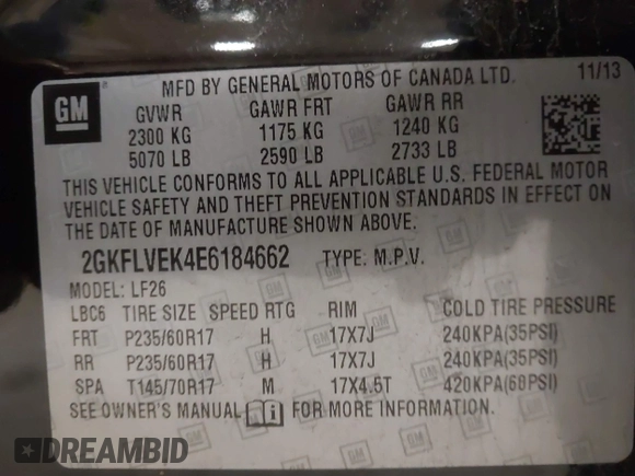 2014 GMC Terrain SLE with VIN 2GKFLVEK4E6184662, listed as a IAAI auction lot 41705604 with 185,294 mi miles. Bid and sale history available at carsss.com. Image 9.