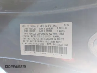 2016 Honda Accord Sport with VIN 1HGCR2F50GA042885, listed as a IAAI auction lot 41295382 with 115,362 mi miles and . Bid and sale history available at DreamBid. Image 9.