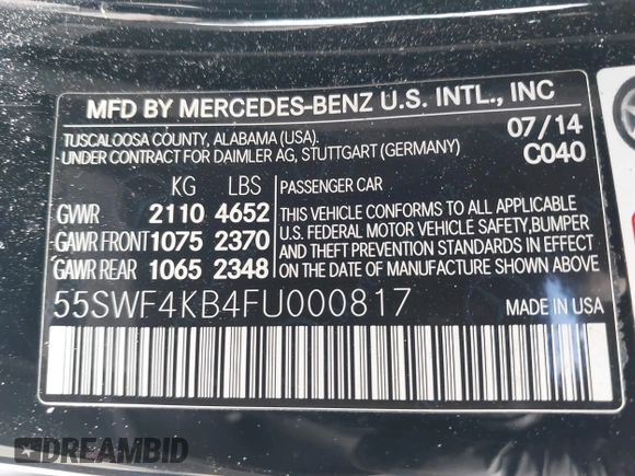2015 Mercedes-Benz C 300 Luxury with VIN 55SWF4KB4FU000817, listed as a IAAI auction lot 41565974 with 102,223 mi miles and . Bid and sale history available at carsss.com. Image 9.
