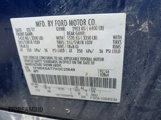 2017 Ford Police Interceptor Utility z VIN 1FM5K8AT7HGC25649, wystawiony jako IAAI lot #42283890 z przebiegiem 169 427 mil mil oraz . Historia ofert i sprzedaży dostępna na DreamBid. Obrazek 9.