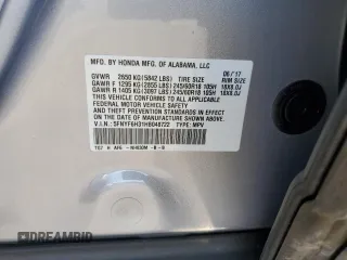 2017 Honda Pilot EX with VIN 5FNYF6H31HB048722, listed as a Copart auction lot 53606135 with 106,538 mi miles and Salvage Title. Bid and sale history available at DreamBid. Image 13.