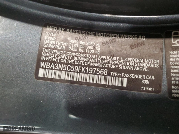 2015 BMW 4 Series 428i xDrive with VIN WBA3N5C59FK197568, listed as a Copart auction lot 46107035 with 171,239 mi miles and Salvage Title. Bid and sale history available at carsss.com. Image 12.