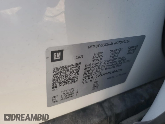 2021 GMC Yukon AT4 with VIN 1GKS2CKD7MR304131, listed as a Copart auction lot 67083384 with 44,714 mi miles and Salvage Title. Bid and sale history available at carsss.com. Image 13.