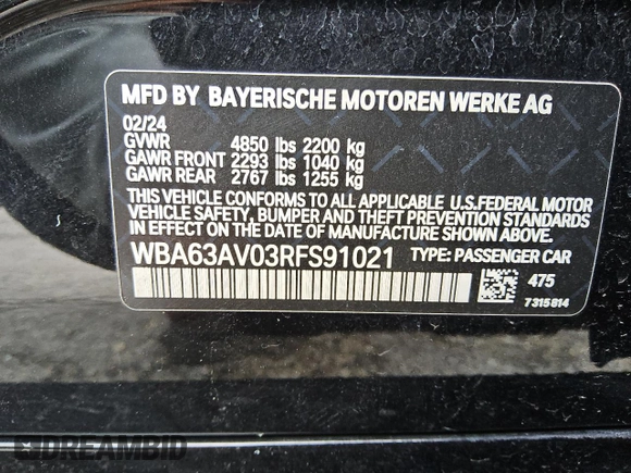 2024 BMW 4 Series 430i with VIN WBA63AV03RFS91021, listed as a Copart auction lot 56604575 with 30,431 mi miles and Clean title. Bid and sale history available at DreamBid. Image 12.