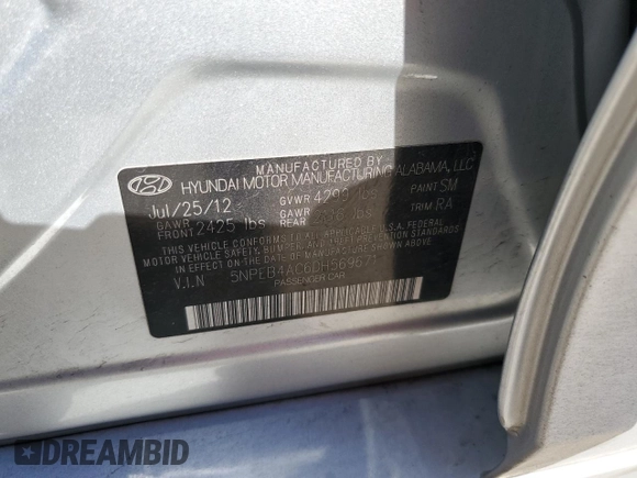 2013 Hyundai Sonata GLS with VIN 5NPEB4AC6DH569671, listed as a Copart auction lot 47434375 with 97,353 mi miles and Salvage Title. Bid and sale history available at carsss.com. Image 14.