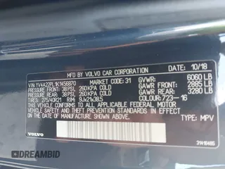 2019 Volvo XC90 Inscription with VIN YV4A22PL1K1456870, listed as a IAAI auction lot 41943687 with 116,049 mi miles. Bid and sale history available at carsss.com. Image 9.