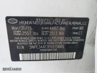 2015 Hyundai Sonata 2.4L Sport with VIN 5NPE34AF3FH215665, listed as a Copart auction lot 81554554 with 0 mi miles and Salvage Title. Bid and sale history available at carsss.com. Image 14.