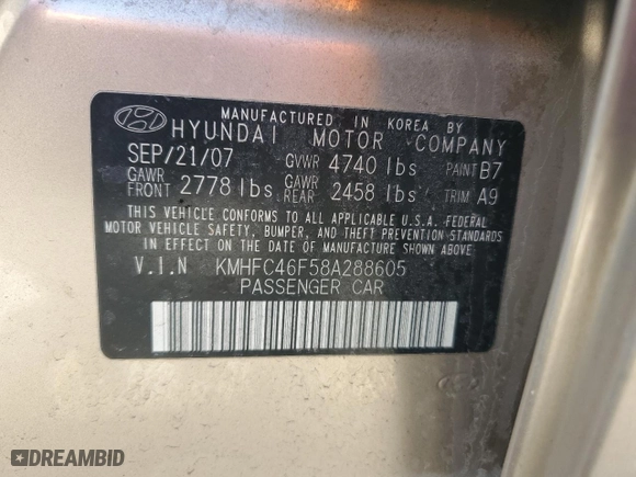 2008 Hyundai Azera Limited with VIN KMHFC46F58A288605, listed as a Copart auction lot 50295685 with 163,023 mi miles and Non Repairable. Bid and sale history available at carsss.com. Image 12.
