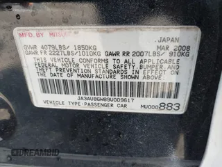 2009 Mitsubishi Lancer GTS with VIN JA3AU86W89U009617, listed as a IAAI auction lot 41409767 with 215,559 mi miles and . Bid and sale history available at carsss.com. Image 9.