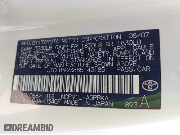 2008 Toyota Yaris с VIN JTDJT923885143185, выставлен на аукционе IAAI как лот 42447901 с пробегом 166 286 миль миль и . История ставок и продаж доступна на DreamBid. Изображение 9.
