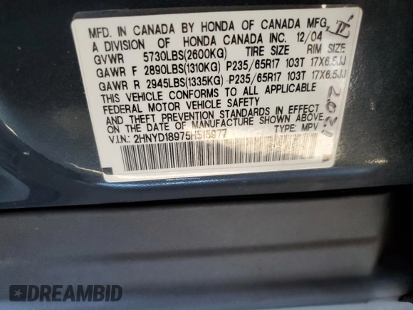 2005 Acura MDX Touring with VIN 2HNYD18975H515977, listed as a Copart auction lot 63072284 with 209,902 mi miles and Salvage Title. Bid and sale history available at carsss.com. Image 13.