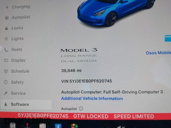 2023 Tesla Model 3 Long Range with VIN 5YJ3E1EB0PF620745, listed as a IAAI auction lot 42010603 with 39,846 mi miles and . Bid and sale history available at DreamBid. Image 7.
