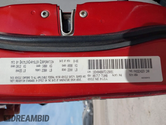 2007 Dodge Caliber SXT with VIN 1B3HB48B07D128091, listed as a IAAI auction lot 42054541 with 179,174 mi miles and . Bid and sale history available at DreamBid. Image 9.
