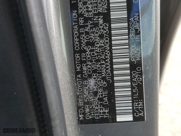 2022 Toyota Mirai XLE with VIN JTDAAAAA6NA007342, listed as a Copart auction lot 46874865 with NaN miles and Salvage Title. Bid and sale history available at carsss.com. Image 12.