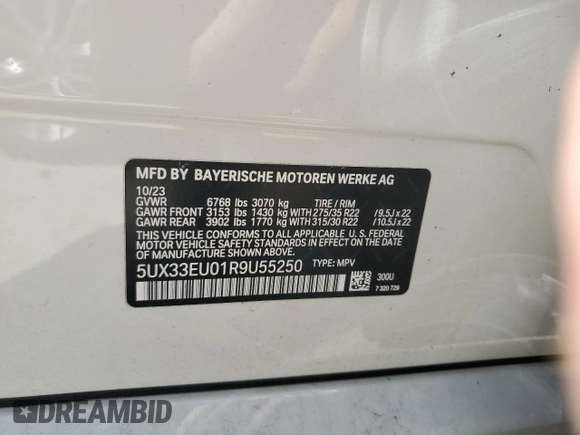 2024 BMW X5 M60i with VIN 5UX33EU01R9U55250, listed as a Copart auction lot 75096574 with 0 mi miles and Non Repairable. Bid and sale history available at carsss.com. Image 14.