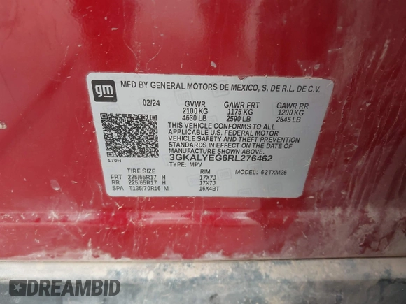 2024 GMC Terrain AT4 with VIN 3GKALYEG6RL276462, listed as a IAAI auction lot 42458862 with 27,891 mi miles and . Bid and sale history available at DreamBid. Image 9.