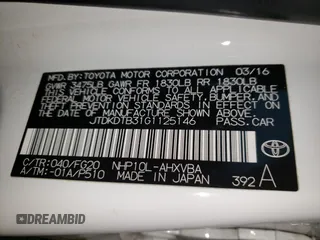 2016 Toyota Prius One with VIN JTDKDTB31G1125146, listed as a Copart auction lot 51676605 with 77,122 mi miles and Clean Title. Bid and sale history available at DreamBid. Image 13.