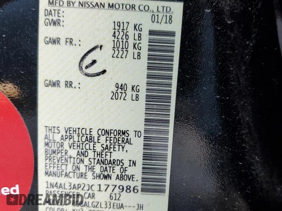 2018 Nissan Altima S with VIN 1N4AL3AP2JC177986, listed as a Copart auction lot 50828785 with 161,825 mi miles and Clean Title. Bid and sale history available at DreamBid. Image 12.