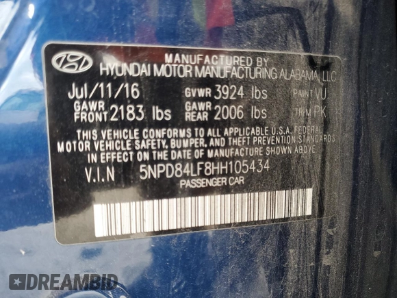 2017 Hyundai Elantra SE with VIN 5NPD84LF8HH105434, listed as a Copart auction lot 89069285 with 124,999 mi miles and Salvage Title. Bid and sale history available at DreamBid. Image 15.