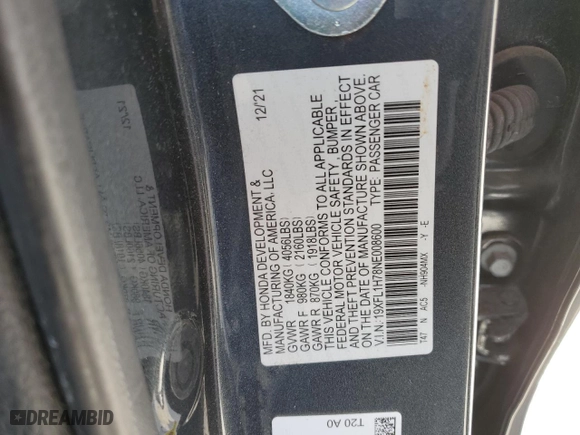 2022 Honda Civic Hatchback EX-L with VIN 19XFL1H78NE008600, listed as a Copart auction lot 49422245 with 74,722 mi miles and Salvage Title. Bid and sale history available at carsss.com. Image 15.