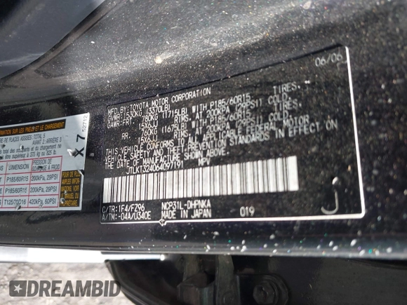 2006 Scion xB with VIN JTLKT324064097191, listed as a IAAI auction lot 42434167 with 131,344 mi miles and . Bid and sale history available at DreamBid. Image 9.