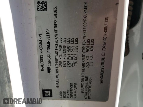 2021 Chevrolet Tahoe Commercial with VIN 1GNSKLED5MR311108, listed as a Copart auction lot 81626454 with 81,800 mi miles and Salvage title. Bid and sale history available at DreamBid. Image 13.