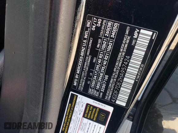 2017 Mercedes-Benz GLS 550 with VIN 4JGDF7DE2HA957424, listed as a Copart auction lot 63464655 with 97,616 mi miles and Salvage title. Bid and sale history available at DreamBid. Image 13.