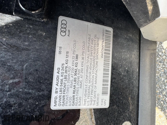 2018 Audi Q5 Prestige with VIN WA1CNAFY8J2186551, listed as a Copart auction lot 51807695 with 124,372 mi miles and Clean Title. Bid and sale history available at carsss.com. Image 10.
