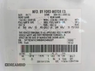 2011 Ford F-150 XL with VIN 1FTEW1CM6BKD49227, listed as a IAAI auction lot 42284397 with 184,658 mi miles and . Bid and sale history available at DreamBid. Image 8.