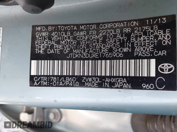 2014 Toyota Prius Four with VIN JTDKN3DUXE1765906, listed as a IAAI auction lot 42171475 with 149,632 mi miles. Bid and sale history available at carsss.com. Image 9.