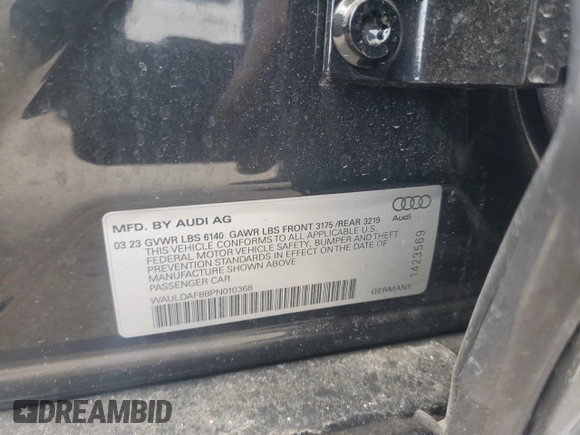 2023 Audi A8 with VIN WAULDAF88PN010368, listed as a Copart auction lot 47824965 with 8,058 mi miles and Salvage Title. Bid and sale history available at carsss.com. Image 14.