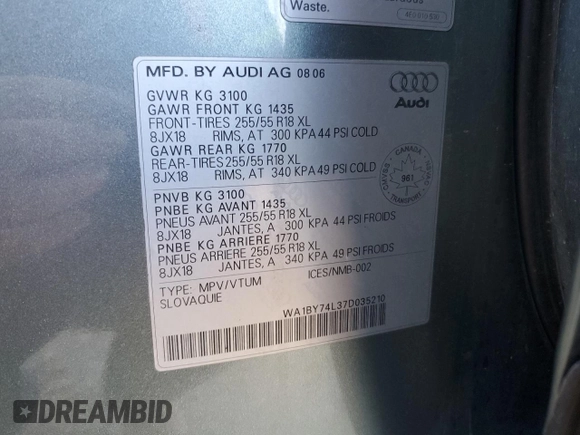 2007 Audi Q7 Premium with VIN WA1BY74L37D035210, listed as a Copart auction lot 52776075 with 233,829 mi miles and Clean Title. Bid and sale history available at carsss.com. Image 13.