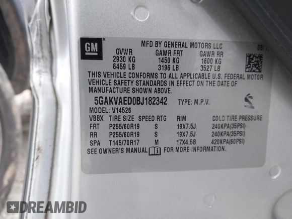 2011 Buick Enclave CX with VIN 5GAKVAED0BJ182342, listed as a IAAI auction lot 41604414 with 196,208 mi miles and . Bid and sale history available at DreamBid. Image 9.